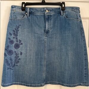 Talbots Light Blue Denim Skirt with Navy Embroidery